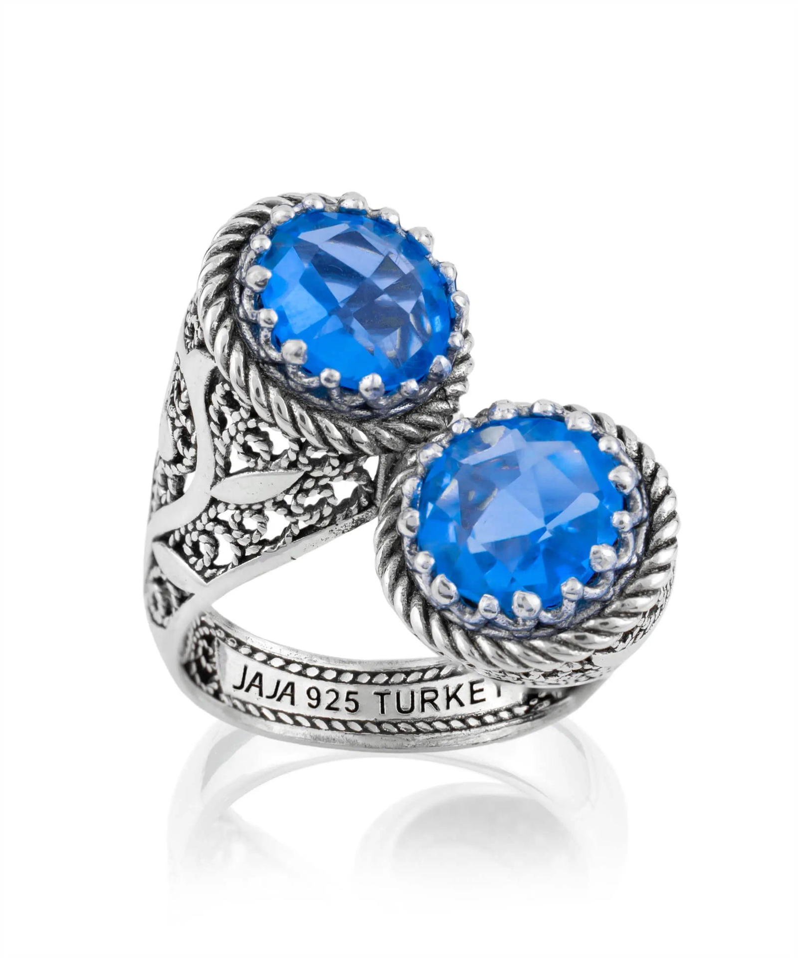 925 Sterling Silver Women's Bypass Ring with Blue Quartz Gemstone - Perfect for Any Occasion