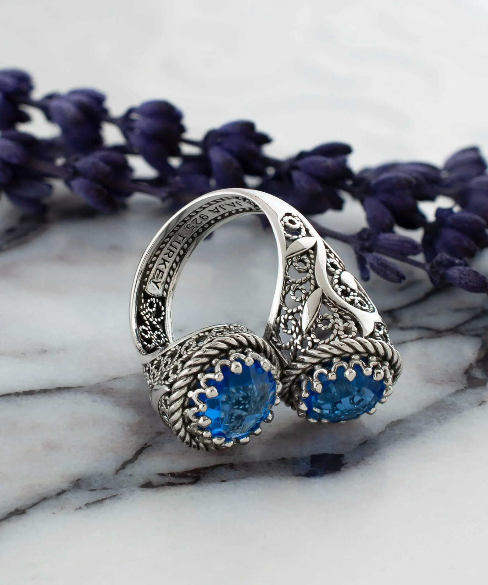 925 Sterling Silver Women's Bypass Ring with Blue Quartz Gemstone - Perfect for Any Occasion