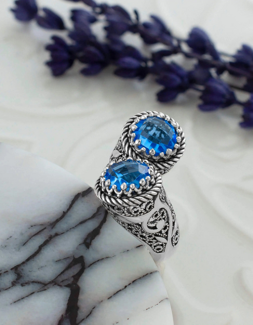 Load image into Gallery viewer, 925 Sterling Silver Women&#39;s Bypass Ring with Blue Quartz Gemstone - Perfect for Any Occasion
