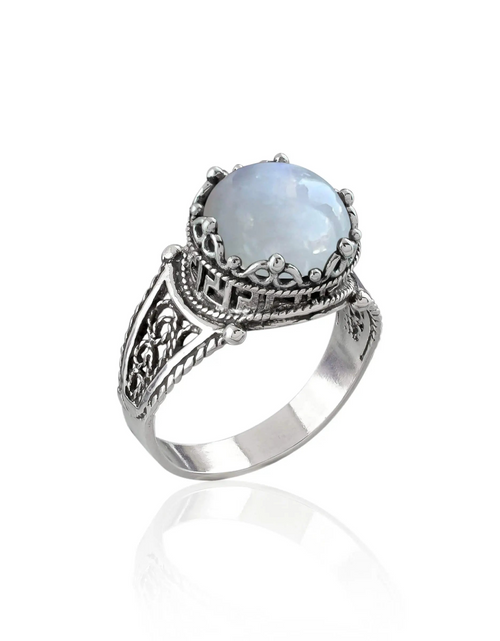 Load image into Gallery viewer, Greek Key Pattern Filigree Art Moonstone Gemstone Women Silver Cocktail Ring

