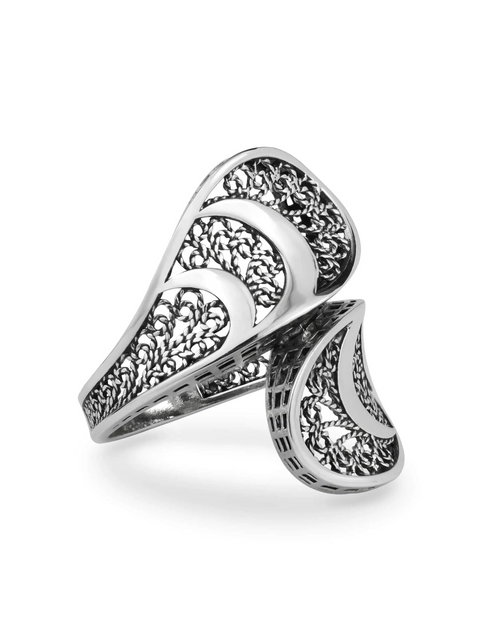 Load image into Gallery viewer, Sterling Silver Filigree Art Women Twisted Bypass Cocktail Ring
