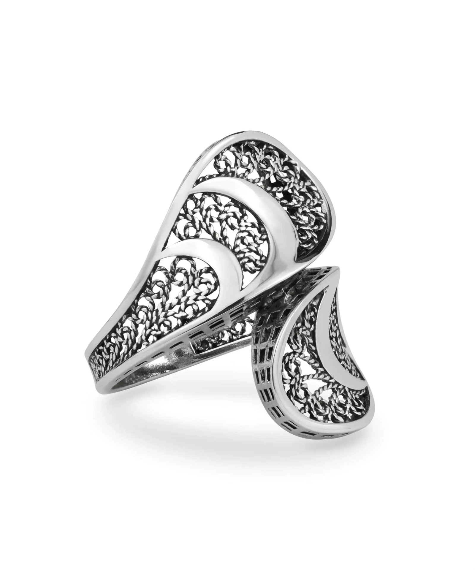 Sterling Silver Filigree Art Women Twisted Bypass Cocktail Ring
