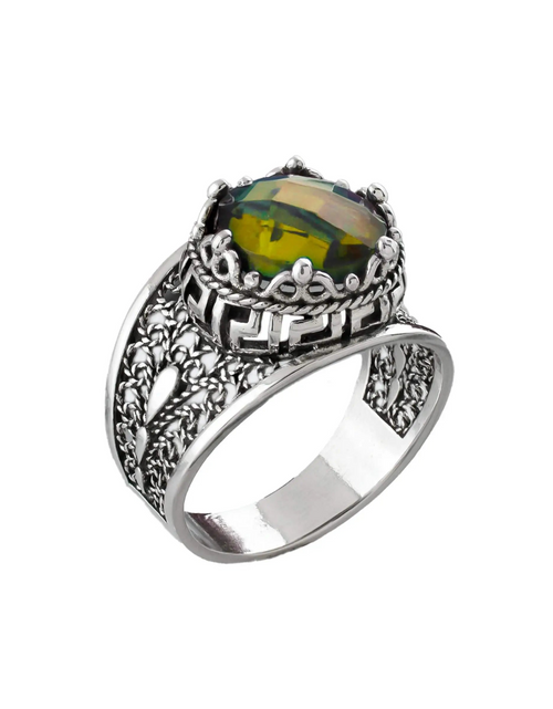 Load image into Gallery viewer, Meander Pattern Filigree Art Alexandrite Gemstone Women Silver Cocktail Ring

