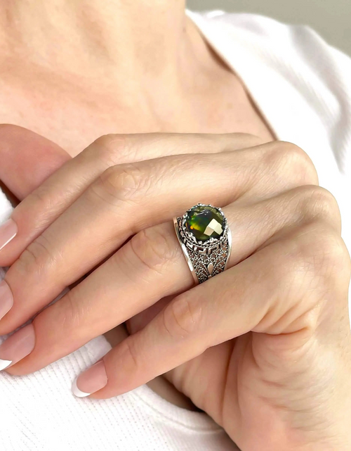 Load image into Gallery viewer, Meander Pattern Filigree Art Alexandrite Gemstone Women Silver Cocktail Ring
