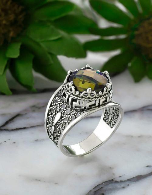 Load image into Gallery viewer, Meander Pattern Filigree Art Alexandrite Gemstone Women Silver Cocktail Ring

