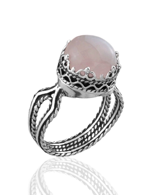 Load image into Gallery viewer, Rose Quartz Gemstone Filigree Art Women Sterling Silver Cocktail Ring
