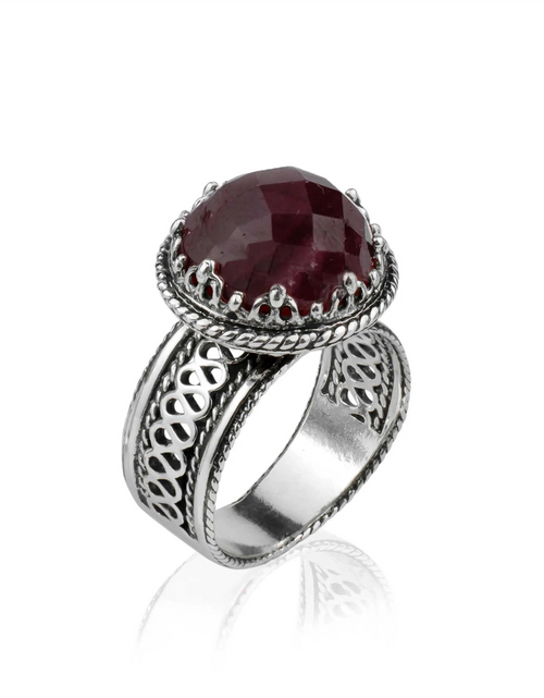Load image into Gallery viewer, Filigree Art Ruby Corundum Gemstone Women Silver Cocktail Ring
