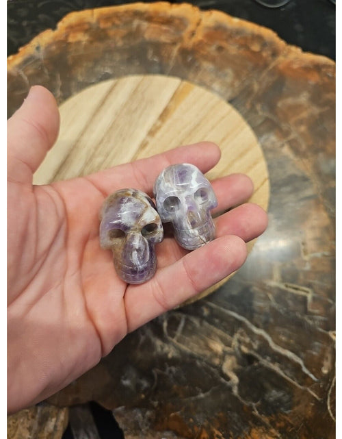 Load image into Gallery viewer, 1 Pair DREAM AMETHYST CRYSTAL SKULLS 93g BEAUTIFUL AMETHYST DISPLAY ☠️
