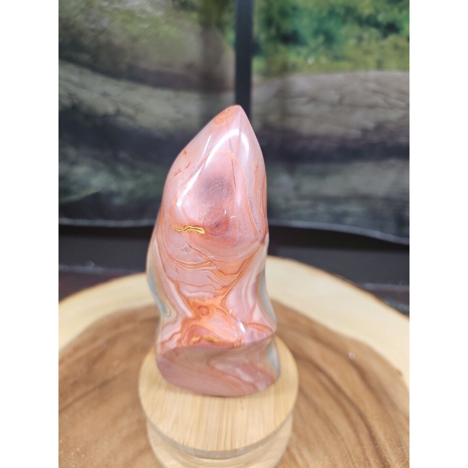 1.15LB 1Pcs Natural Polychrome Ocean Jasper Crystal Flame Point Carved Healing