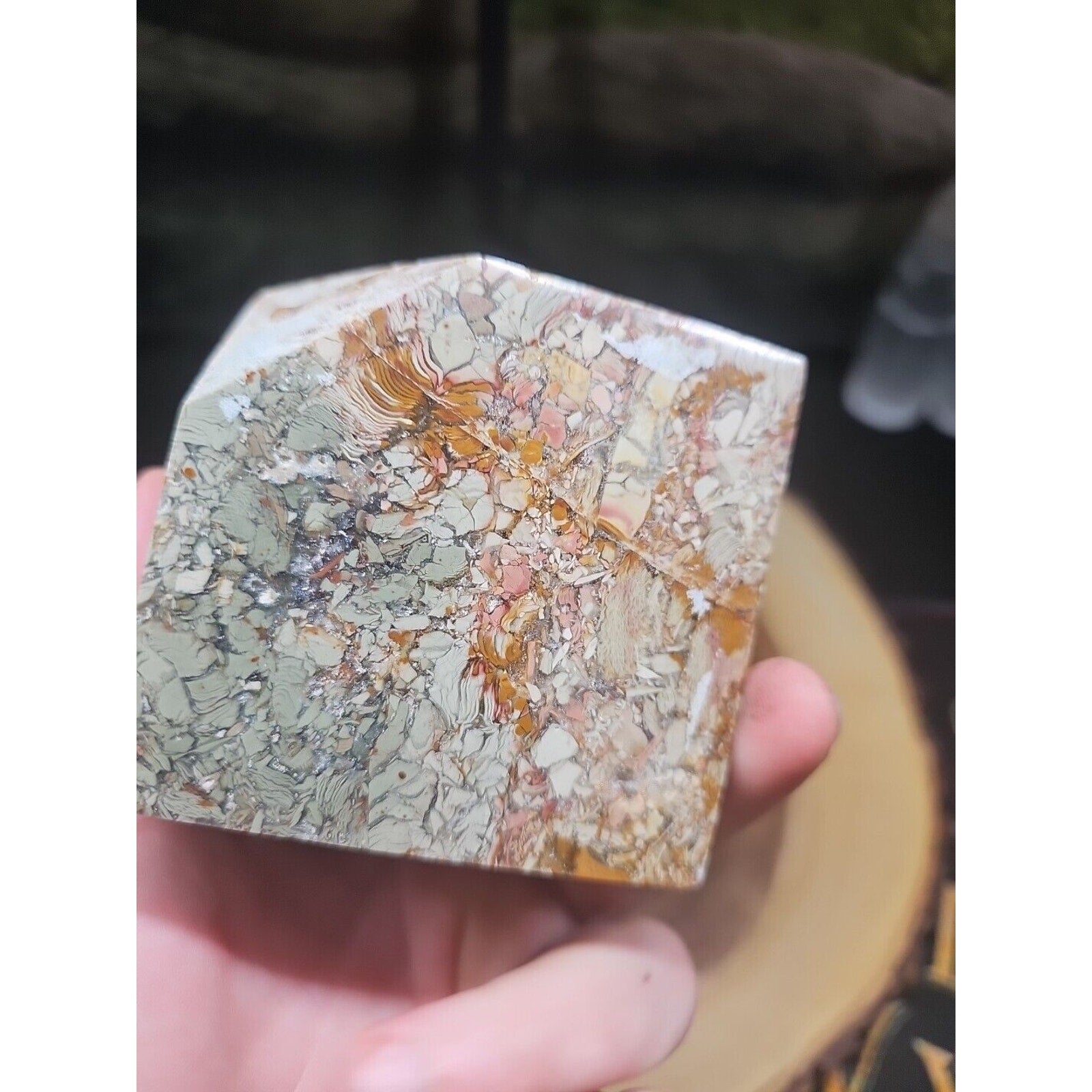 2.83LB 1Pcs Natural Ocean Jasper Onyx Quartz Crystal Geode Square Heptahedron