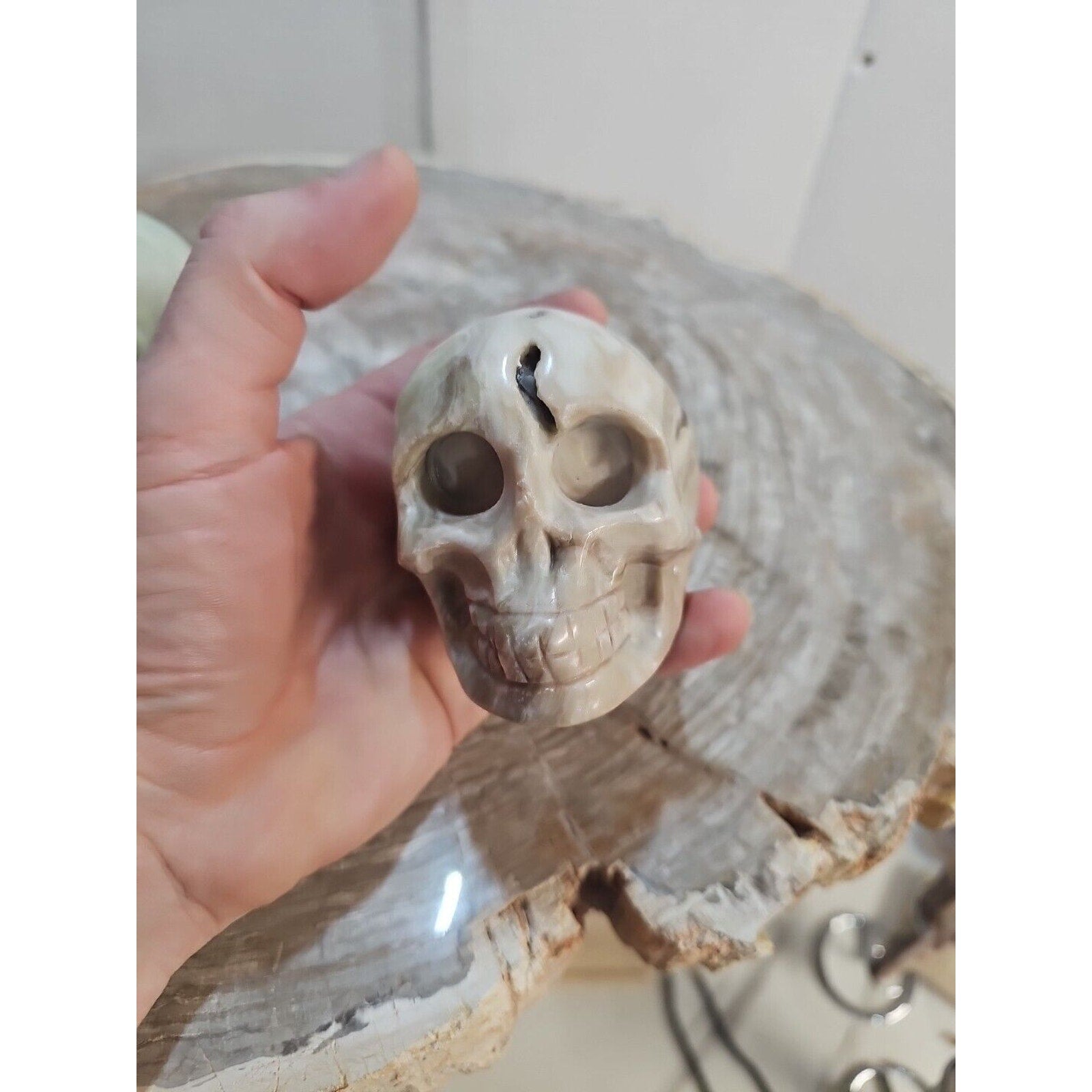 2.18LB 2Pcs Natural Jasper Calcite Skulls Crystal Carving Mixed Stones Healing