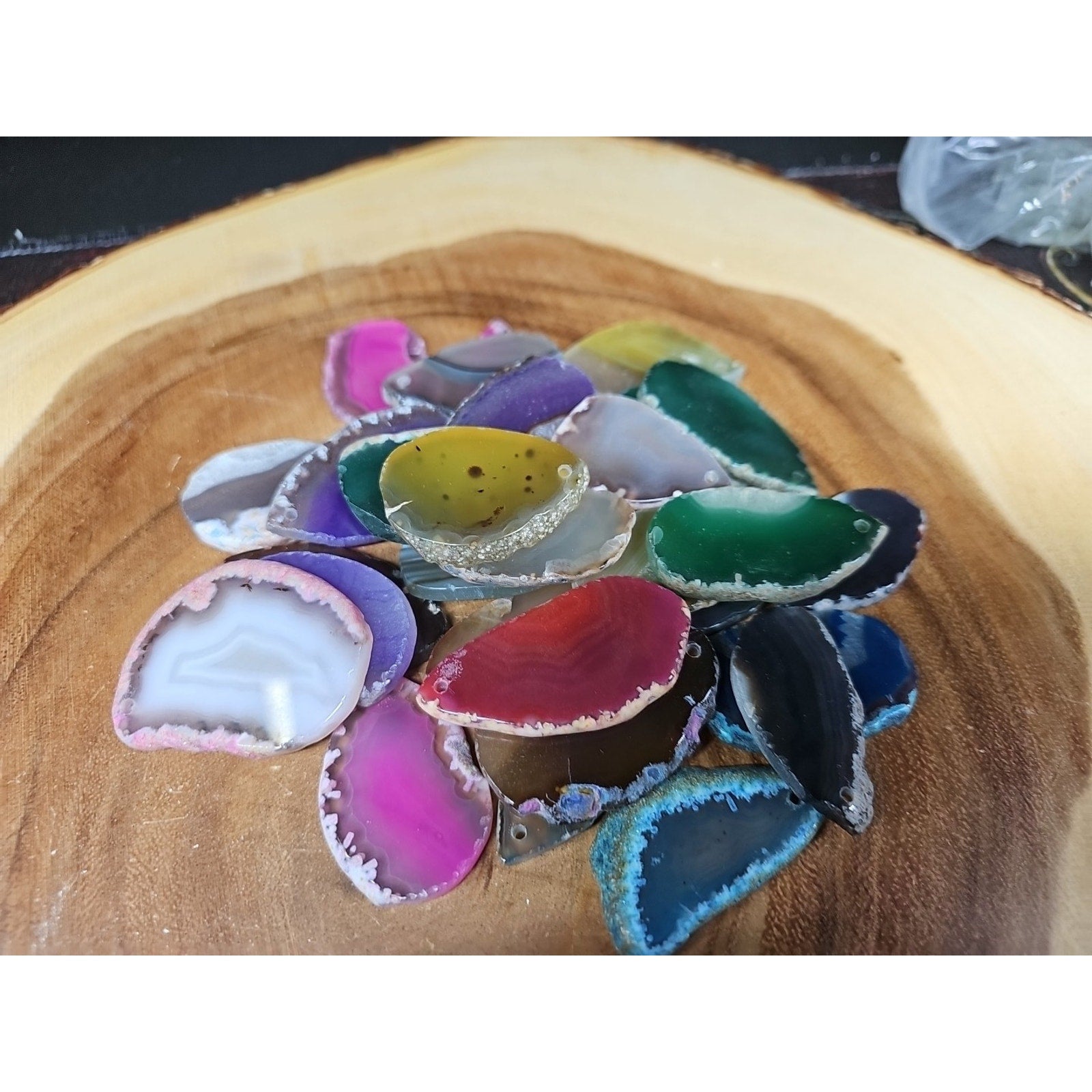 30 agate slices lot W/hole For Pendant