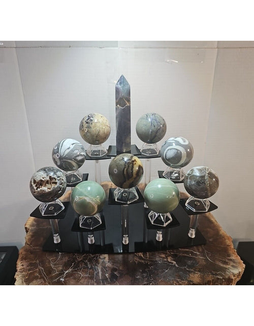 Load image into Gallery viewer, 10Pcs Natural Phantom Chevron And 3 different Ocean Jasper + Fluorite Tower.
