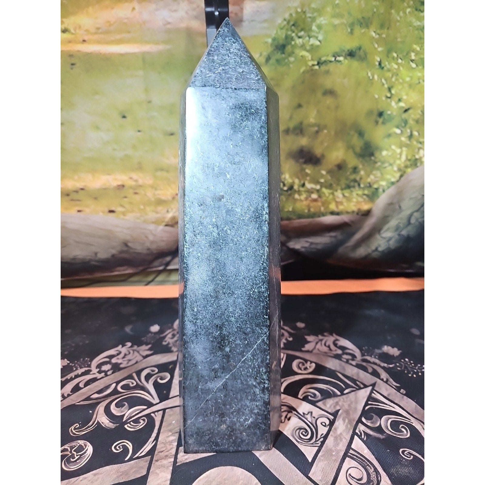 10.5LB 13" Natural Ancient Jasper Black Toumaline Crystal Tower Points Healing