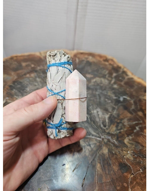 Load image into Gallery viewer, Sage wrapped crystal W/ Pink Opal Quartz Healing Tower
