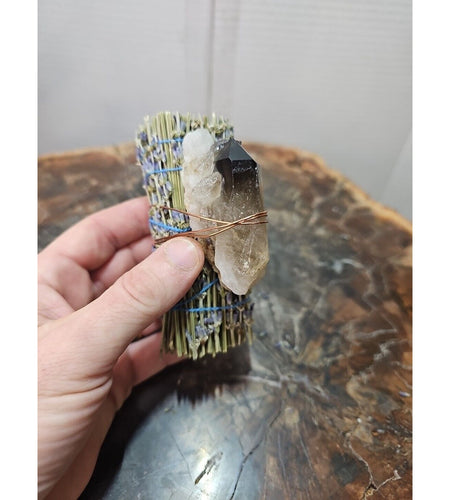 Lavender wrapped crystal W/ Huge Smoky quartz Healing