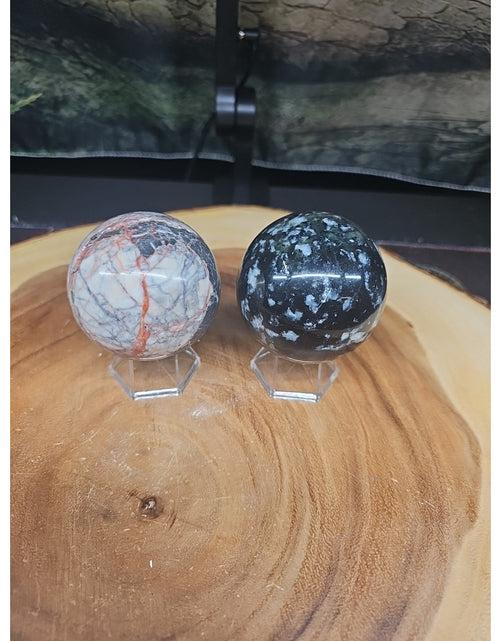 Load image into Gallery viewer, 2Pcs A Set Of Natural Quartz Crystal Jasper Sphere Ball Polished 50-60mm &amp;stand
