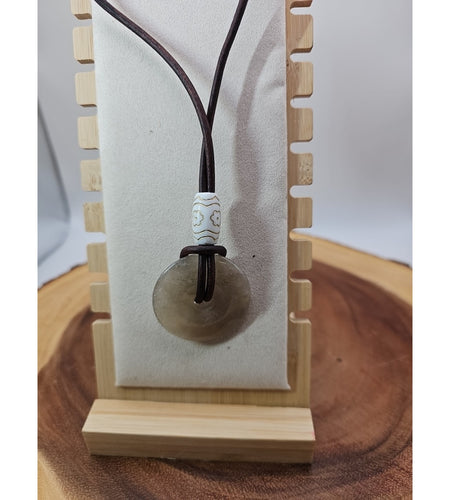 Quartz Lucky Pendant Leather Cord