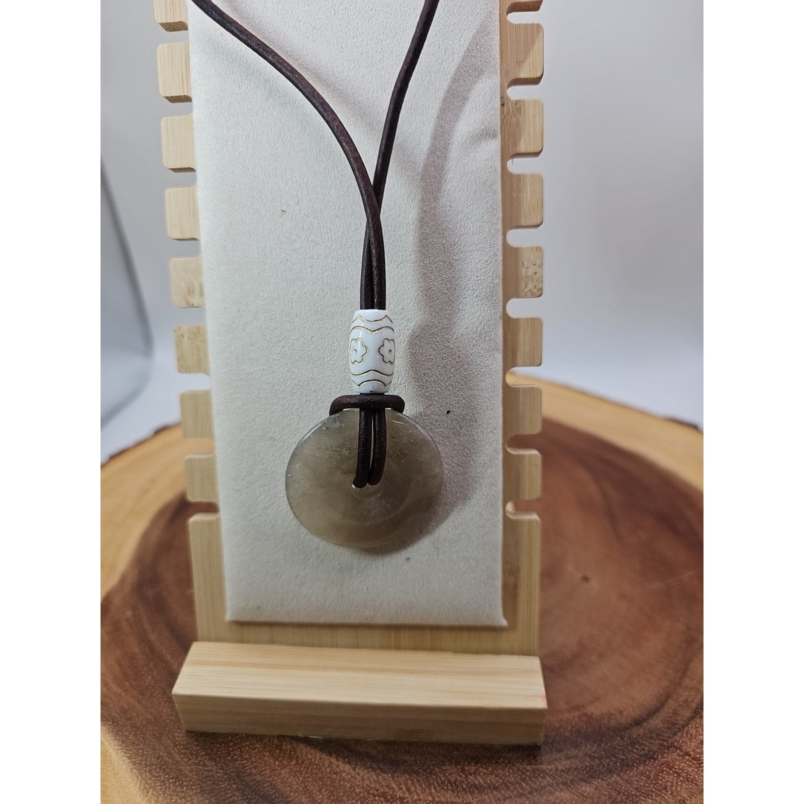 Quartz Lucky Pendant Leather Cord