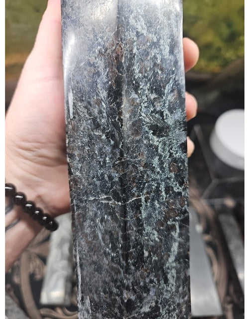 Load image into Gallery viewer, 6lbs 13in Tall Arfvedsonite Garnet Blue Flashes Crystal Point

