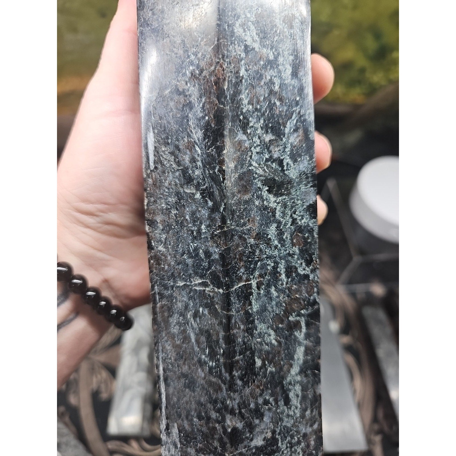 6lbs 13in Tall Arfvedsonite Garnet Blue Flashes Crystal Point