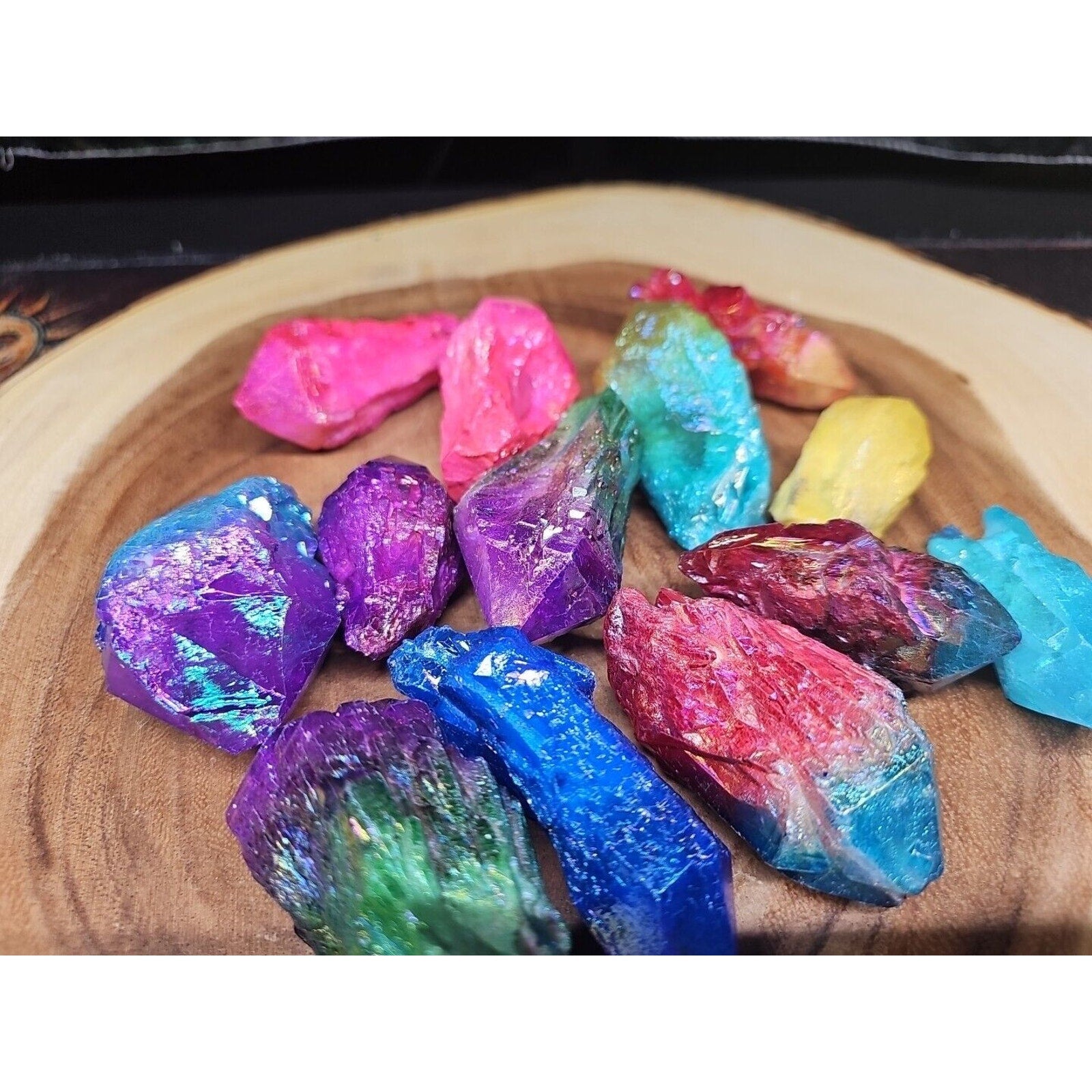 1.80LB 13Pcs Rainbow Aqua Aura Quartz Crystal Cluster Points Titanium Coating
