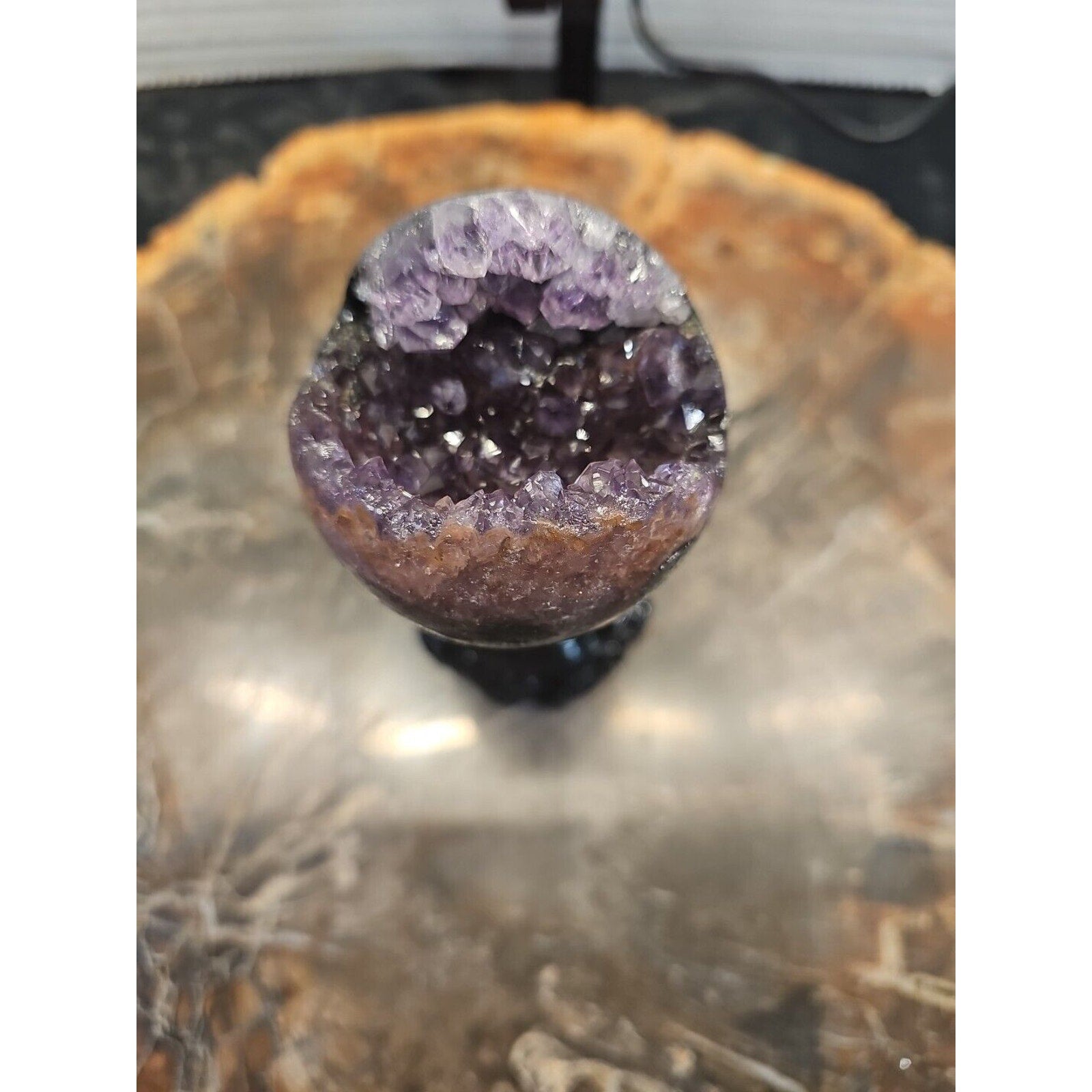 259G Natural Amethyst geode quartz cluster crystal specimen Healing W/Stand