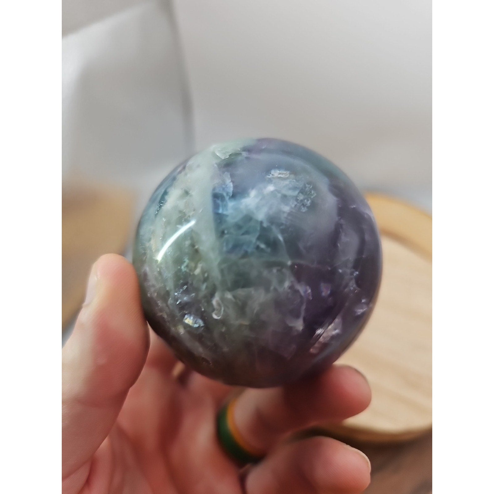 1.10lb Natural Rainbow Fluorite Quartz Crystal Sphere Ball Polished