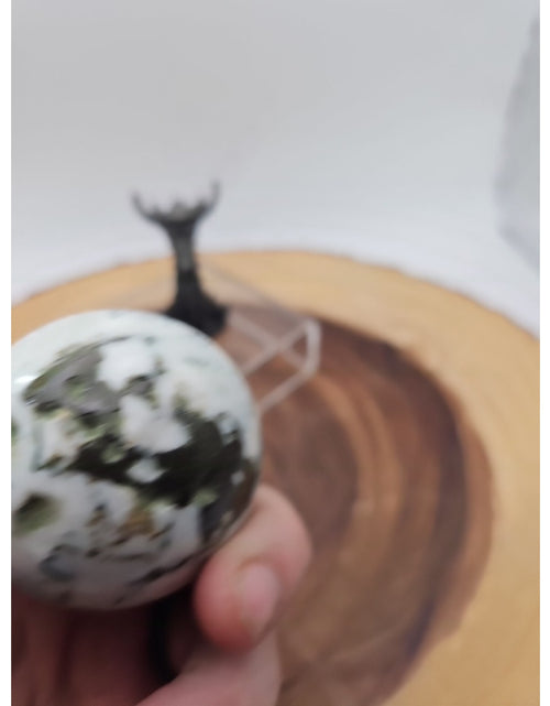 Load image into Gallery viewer, Tree Agate Sphere .45lb 53mm W/Dragon Stand
