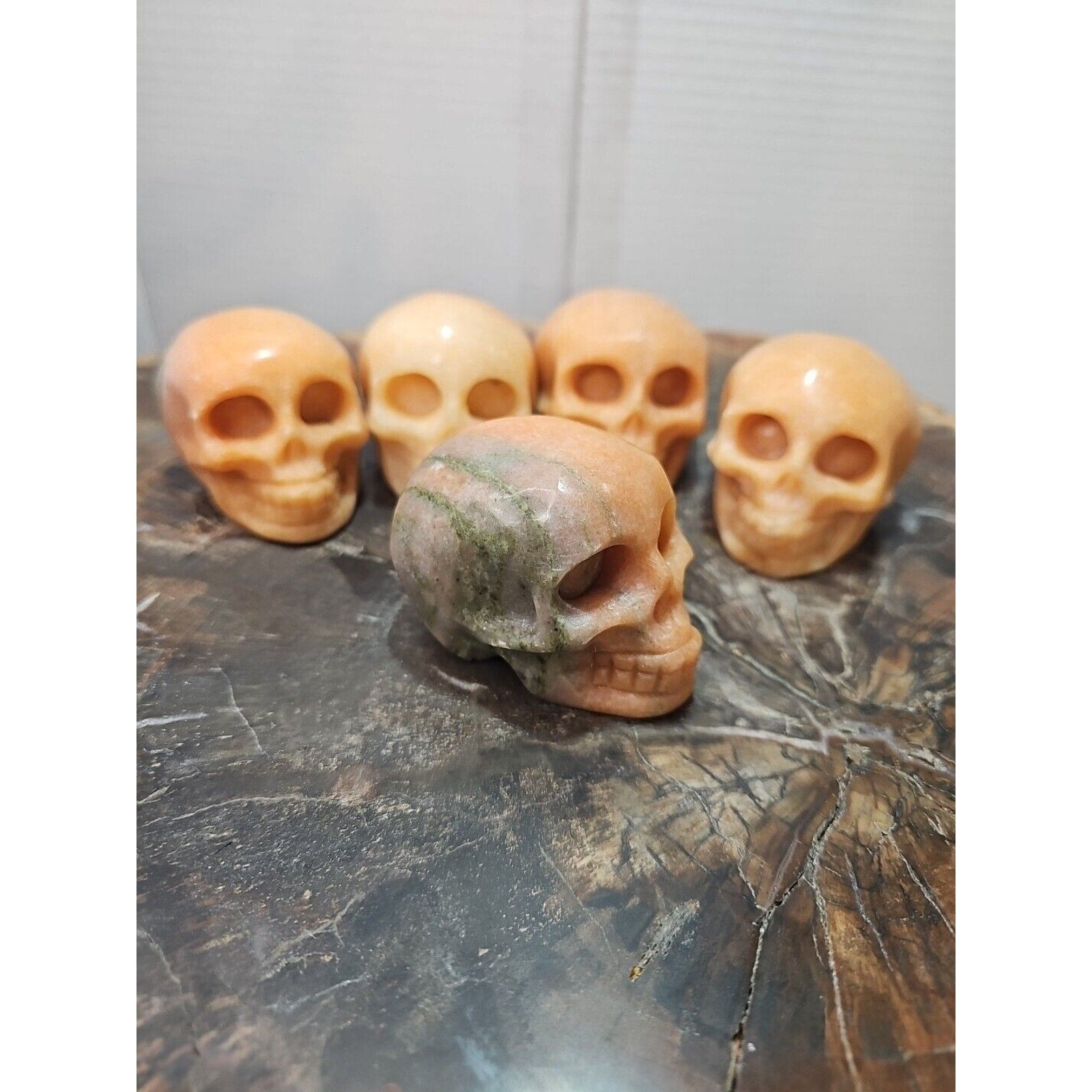 1Pcs Natural Sunstone Quartz Crystal Skull Carving Head Healing Brazil