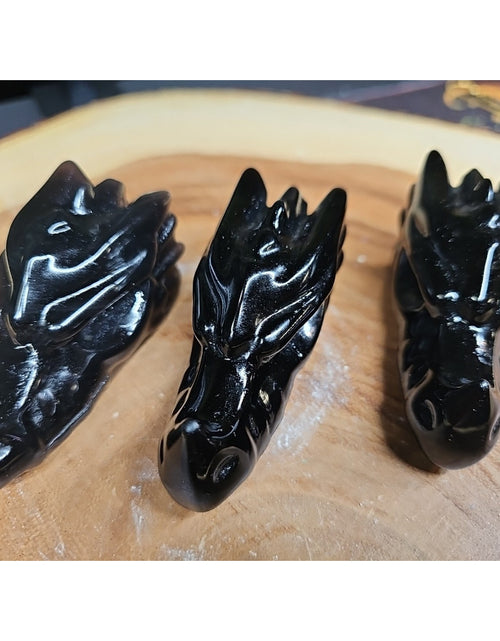Load image into Gallery viewer, 1 Each Natural Black Obsidian Quartz Crystal Dragon Head Carving 102grams 7-8cm
