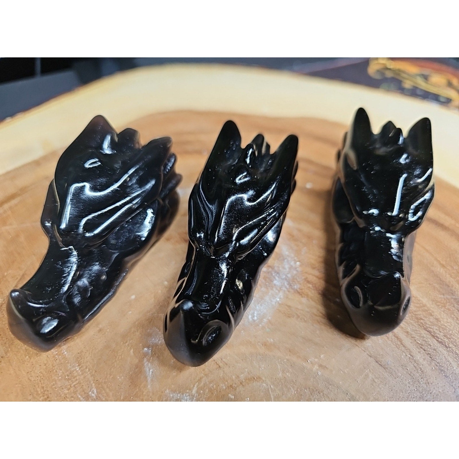 1 Each Natural Black Obsidian Quartz Crystal Dragon Head Carving 102grams 7-8cm