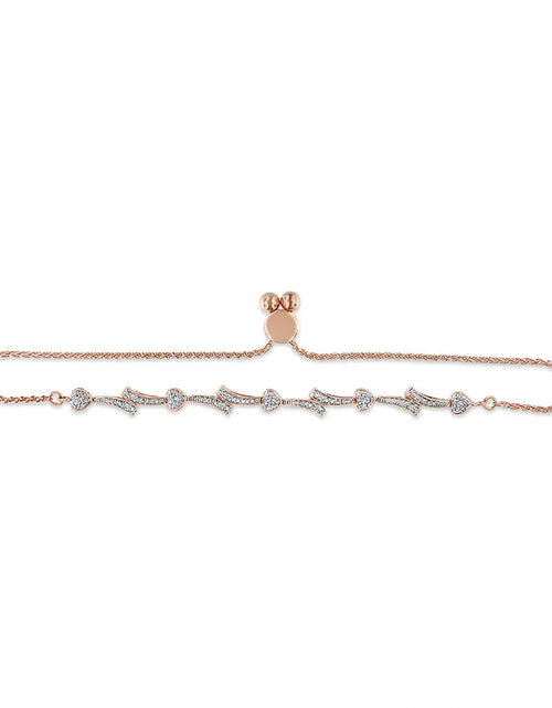 Load image into Gallery viewer, .925 Sterling Silver Diamond Accent Heart and Wave Link Bolo Bracelet (I-J Color, I2-I3 Clarity) - 6&quot; to 9&quot; Adjustable
