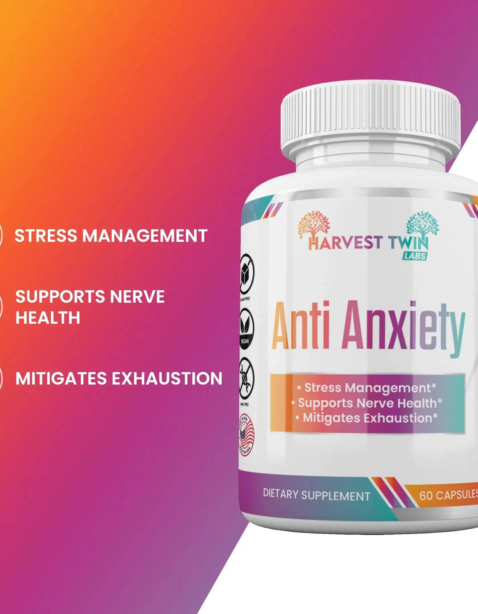 Anti-Anxiety Supplement for Stress Reduction, Cortisol Levels, Relaxation, and Mood Balance