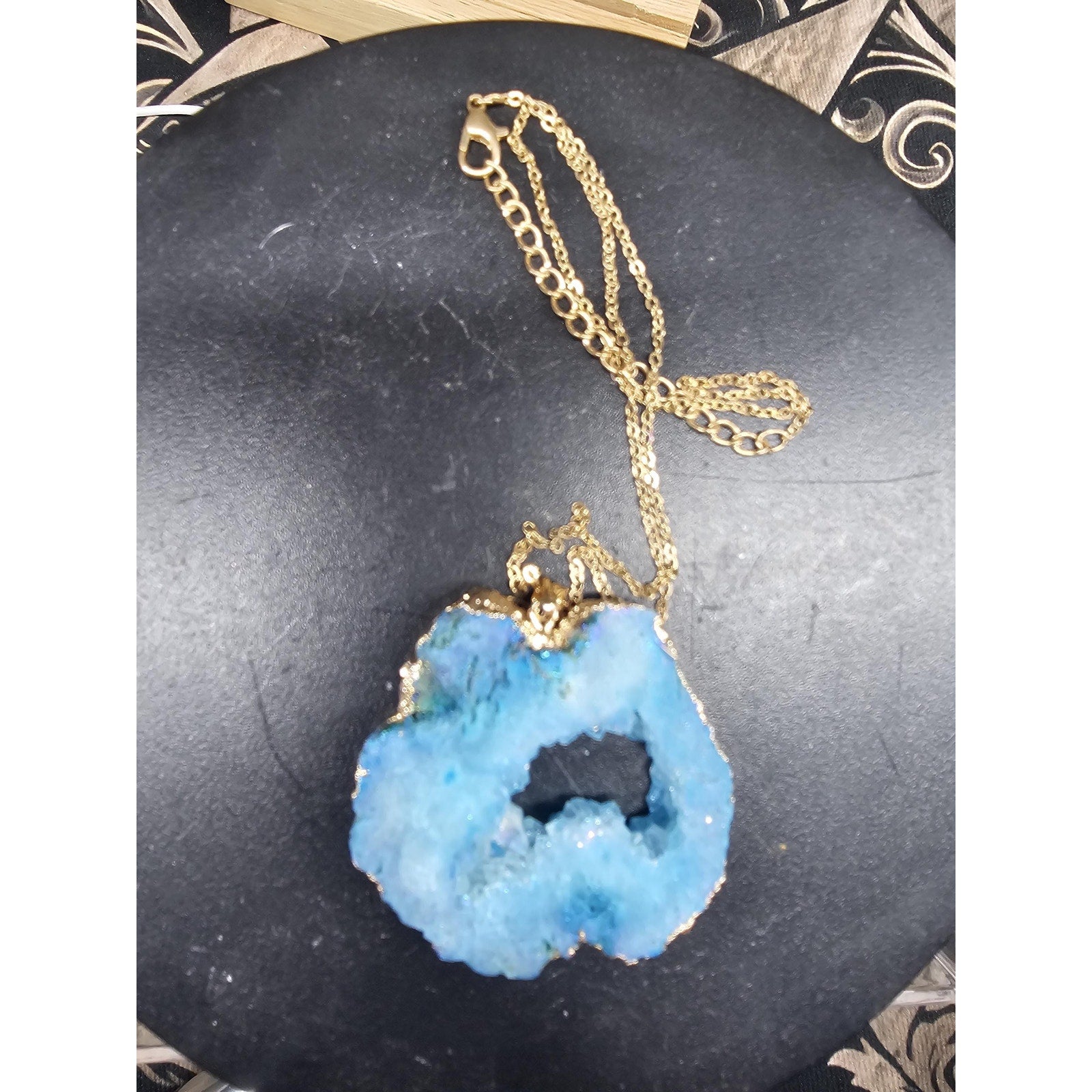Blue Agate Necklace with 16in Chain