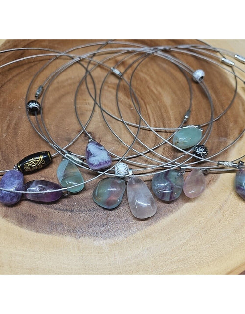Load image into Gallery viewer, Natural stone 16in pendant necklace, stainless steel 10pc Wholesale lot
