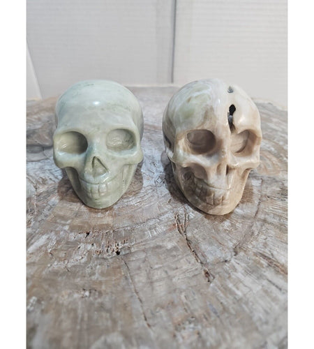 2.18LB 2Pcs Natural Jasper Calcite Skulls Crystal Carving Mixed Stones Healing