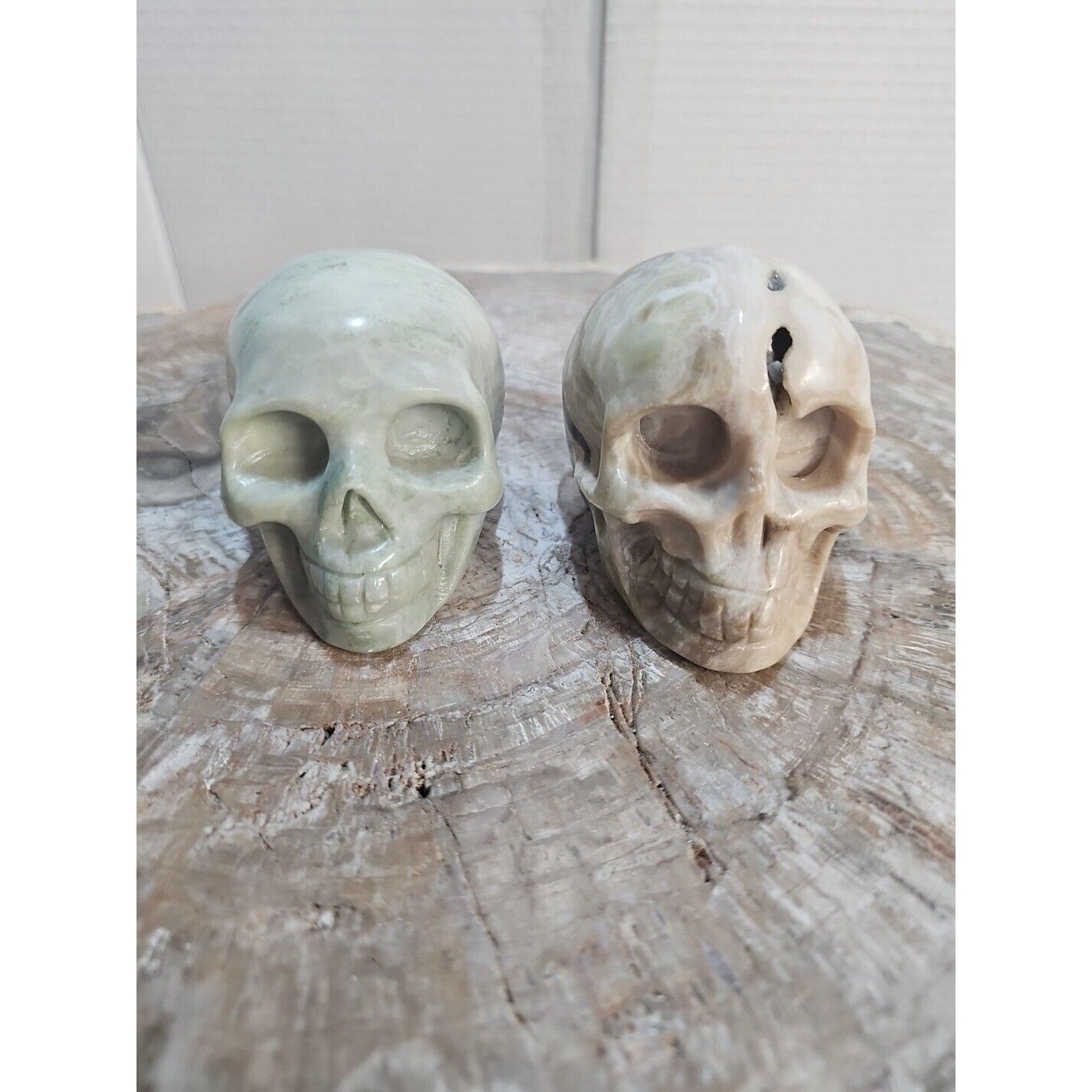 2.18LB 2Pcs Natural Jasper Calcite Skulls Crystal Carving Mixed Stones Healing