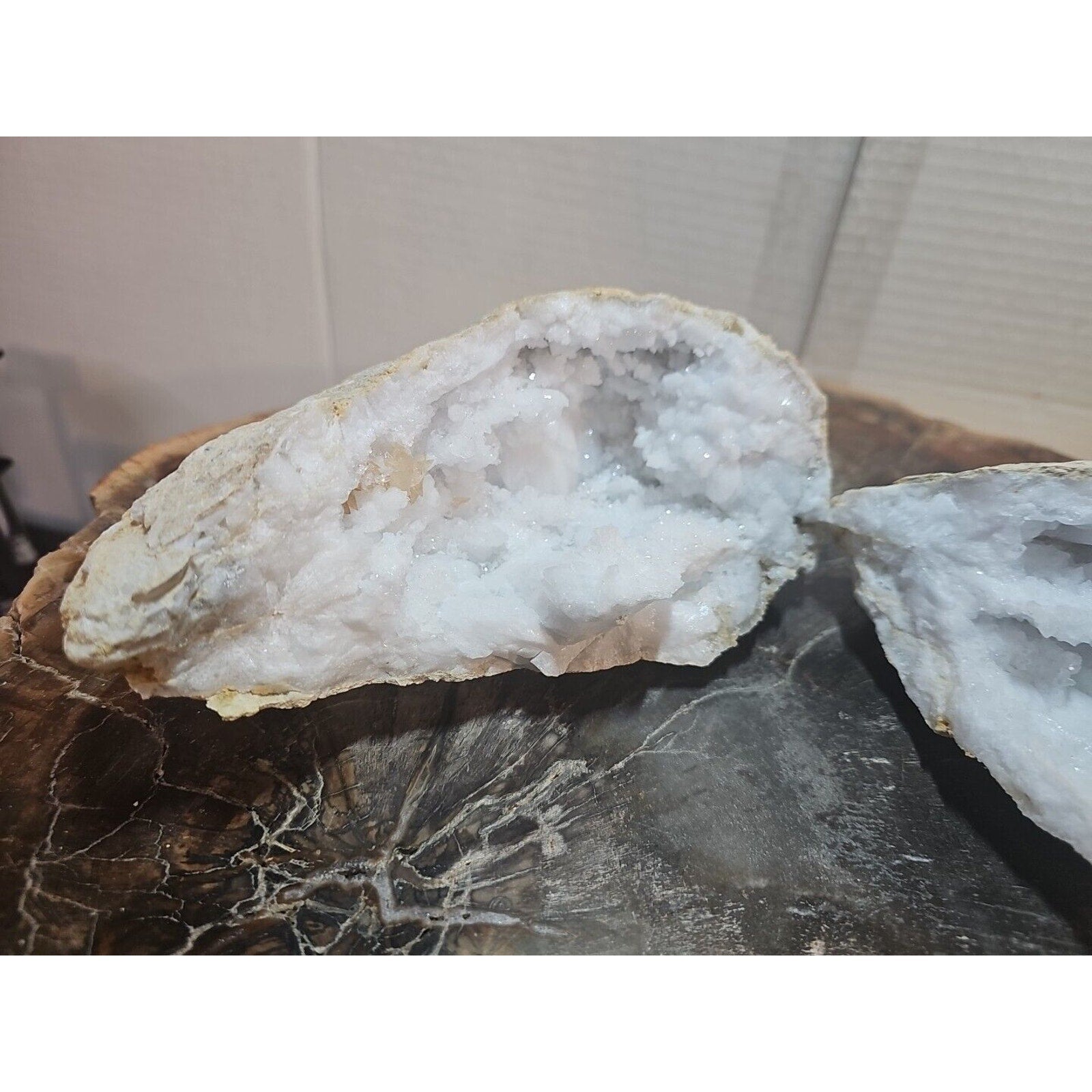 3.88lbs Large Pair Geode Crystal Moroccan Quartz W /Stand