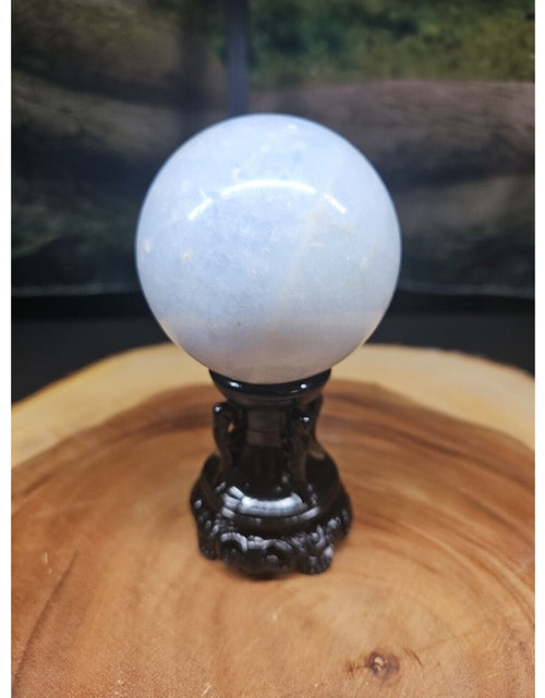 Load image into Gallery viewer, 1.29lbs Baby Blue Celestite Quartz Crystal Sphere W/Stand 74mm
