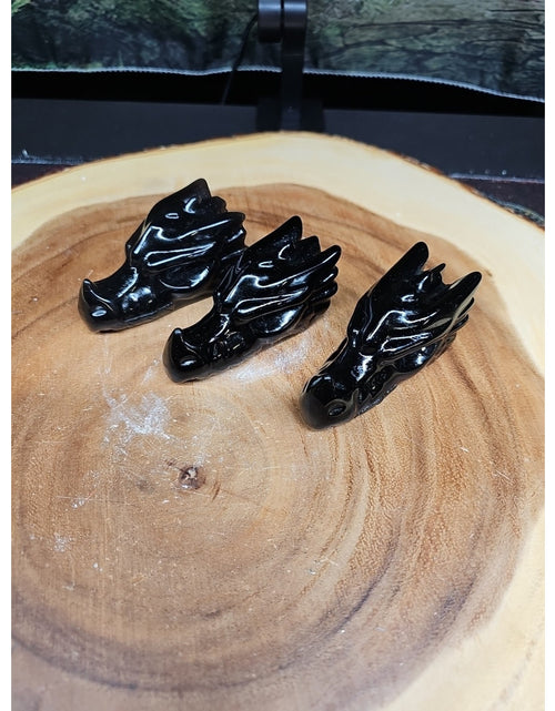 Load image into Gallery viewer, 1 Each Natural Black Obsidian Quartz Crystal Dragon Head Carving 102grams 7-8cm
