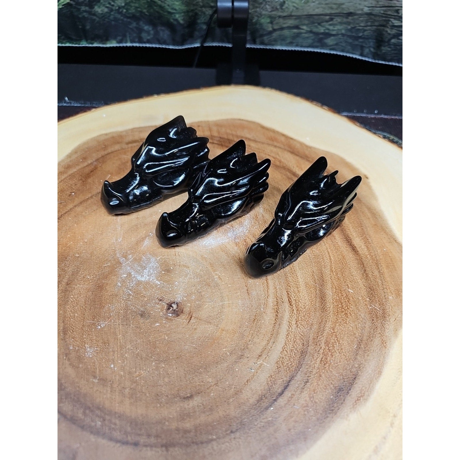1 Each Natural Black Obsidian Quartz Crystal Dragon Head Carving 102grams 7-8cm