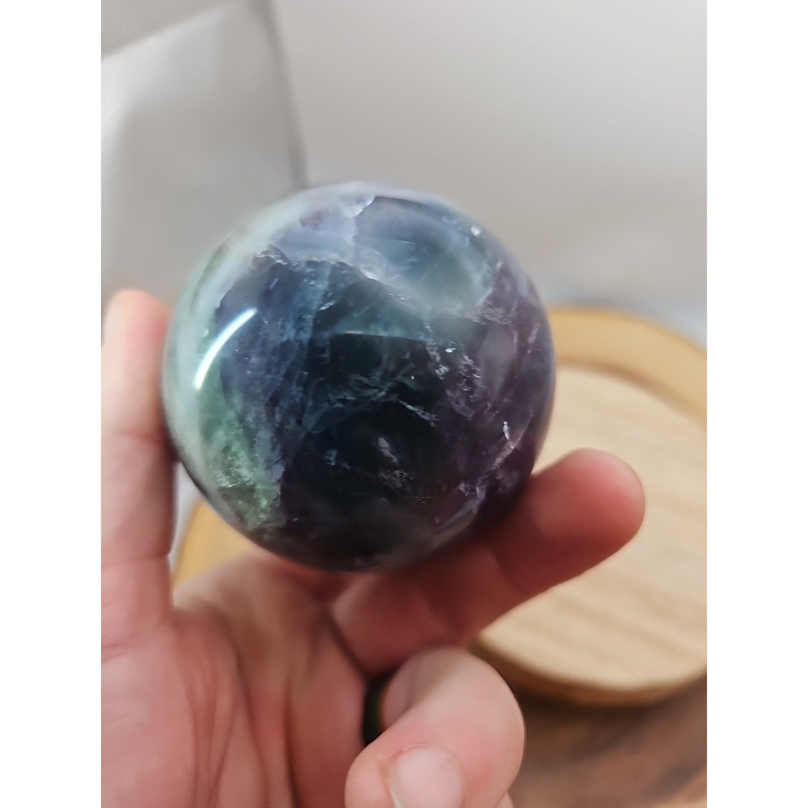 1.10lb Natural Rainbow Fluorite Quartz Crystal Sphere Ball Polished