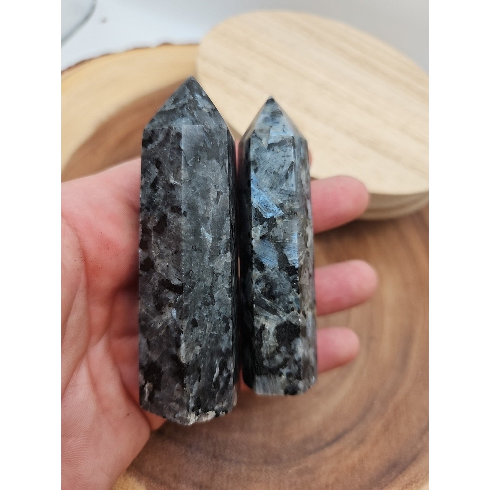1 Pair Larvikite Tower .42lb 3.5in Tall