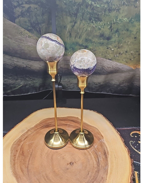 Load image into Gallery viewer, Amethyst Chevron Sphere Pair W/Stands
