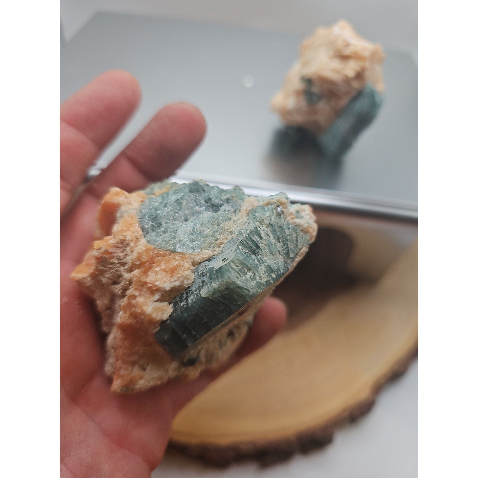 Fluorapatite On Orange Calcite 2pc Raw Specimen. 90lbs