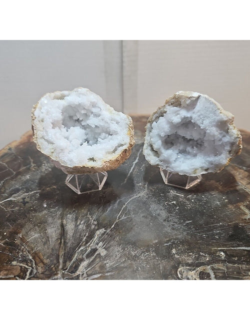 Load image into Gallery viewer, 1.18lbs Pair Geode Crystal Moroccan Quartz W /Stands
