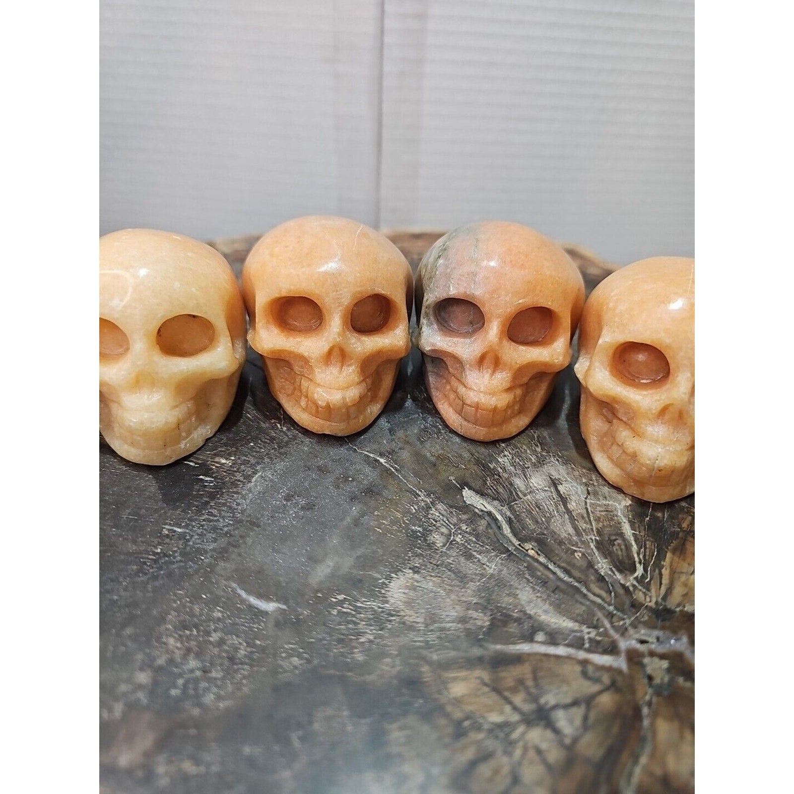 1Pcs Natural Sunstone Quartz Crystal Skull Carving Head Healing Brazil