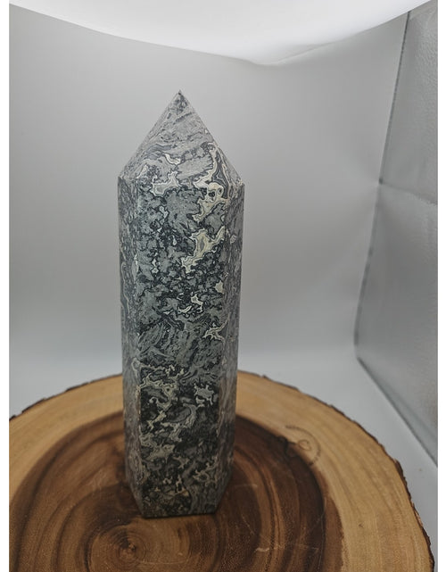 Load image into Gallery viewer, 3.91LB 1Pcs Natural Gray Crazy Lace Jasper Crystal Point Tower Healing
