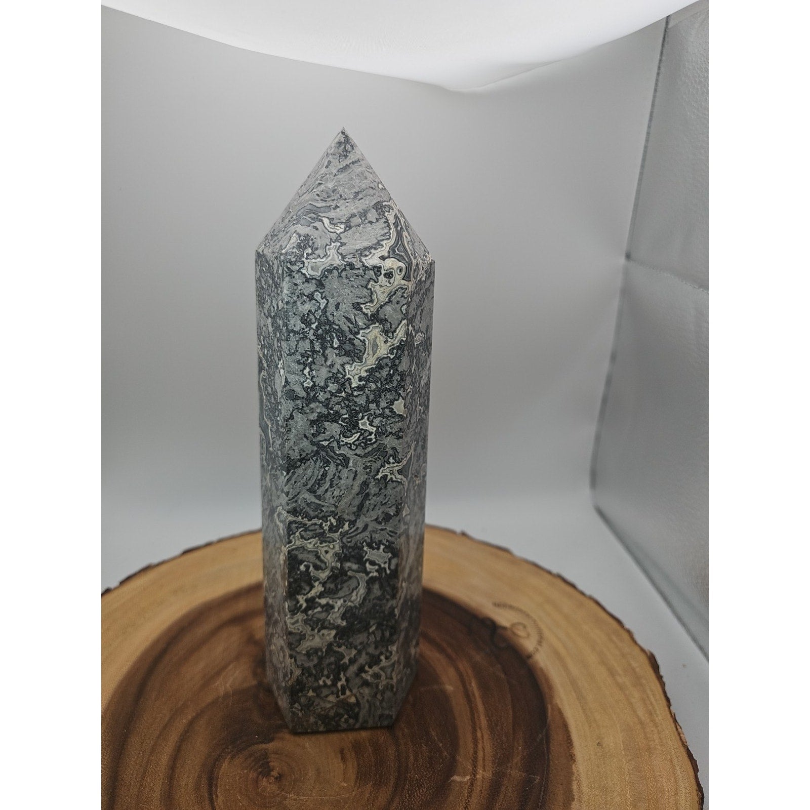 3.91LB 1Pcs Natural Gray Crazy Lace Jasper Crystal Point Tower Healing